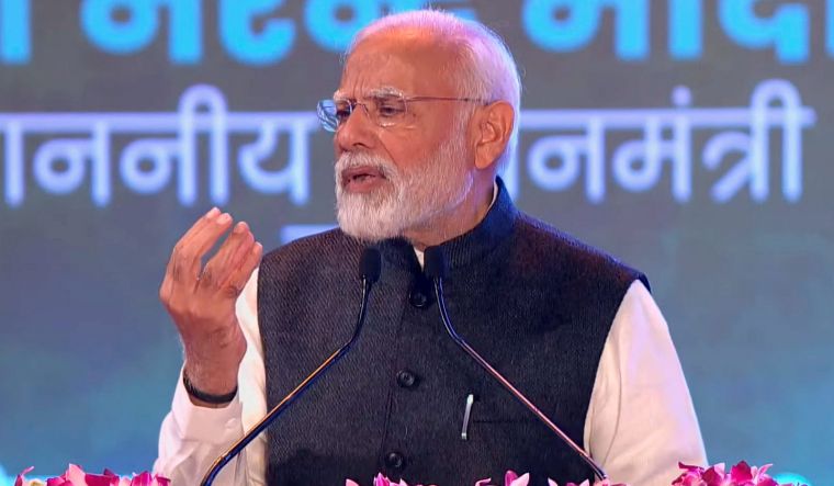 Prime Minister Narendra Modi speaks during the inauguration & foundation stone laying ceremony of multiple key initiatives for cooperative sector in New Delhi on February 24, 2023